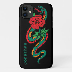 Capa Para iPhone Da Case-Mate Cobra Enrolada em uma Rosa Vermelha, Arte de Tatua