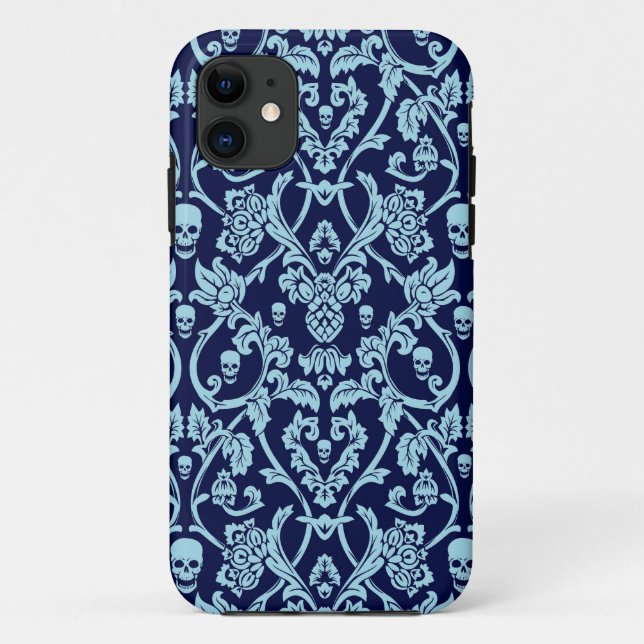 Capa Para iPhone Da Case-Mate Cor damasco azul do crânio (Verso)
