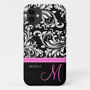 Capa Para iPhone Da Case-Mate Cor damasco branca e preta elegante com monograma