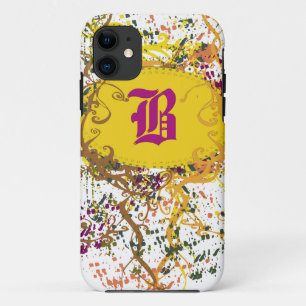 Capa Para iPhone Da Case-Mate Cor damasco de vinheta com Monograma - Letra B