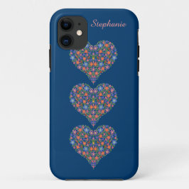 Capa Para iPhone Da Case-Mate Corações de Arte Folclórica, iPhone Azul Profundo 