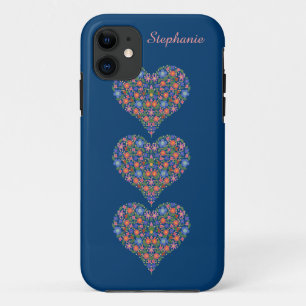 Capa Para iPhone Da Case-Mate Corações de Arte Folclórica, iPhone Azul Profundo
