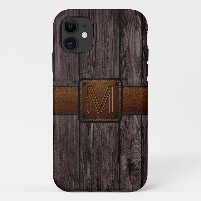 Capa Para iPhone Da Case-Mate Couro Castanho Parece Madeira Escura (Verso)