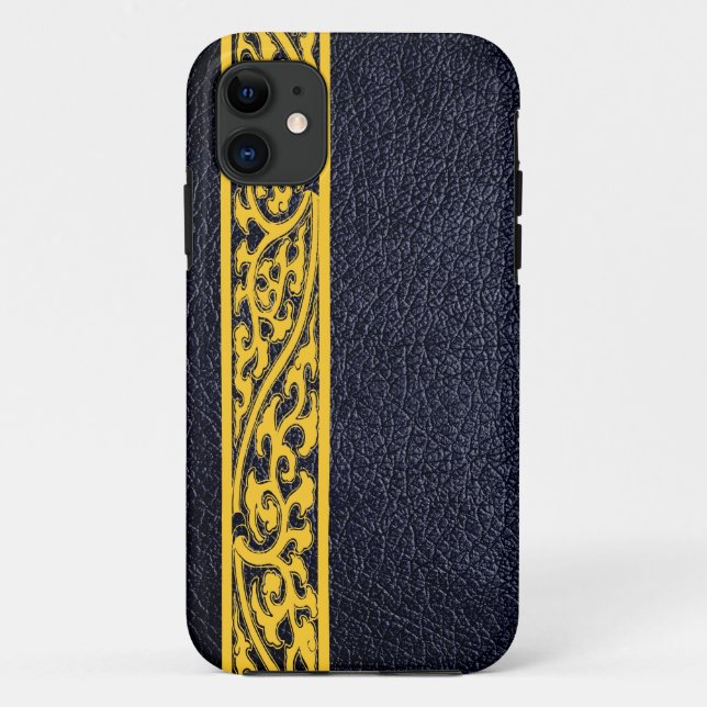 Capa Para iPhone Da Case-Mate Couro Preto Moderno Amarelo (Verso)