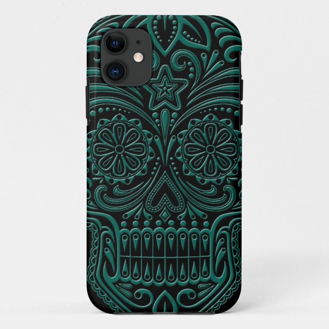 Capa Para iPhone Da Case-Mate Crânio azul do açúcar da cerceta intrincada no (Verso)