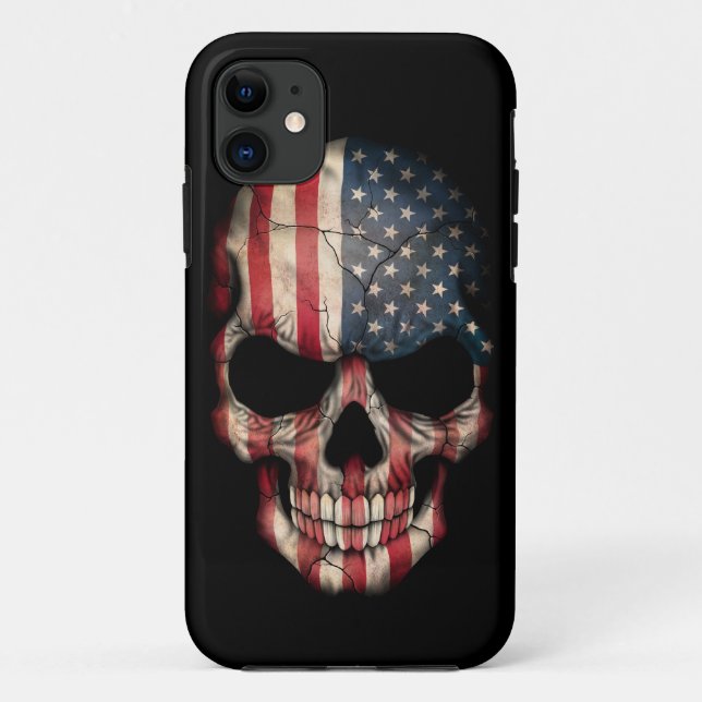 Capa Para iPhone Da Case-Mate Crânio da bandeira americana no preto (Verso)