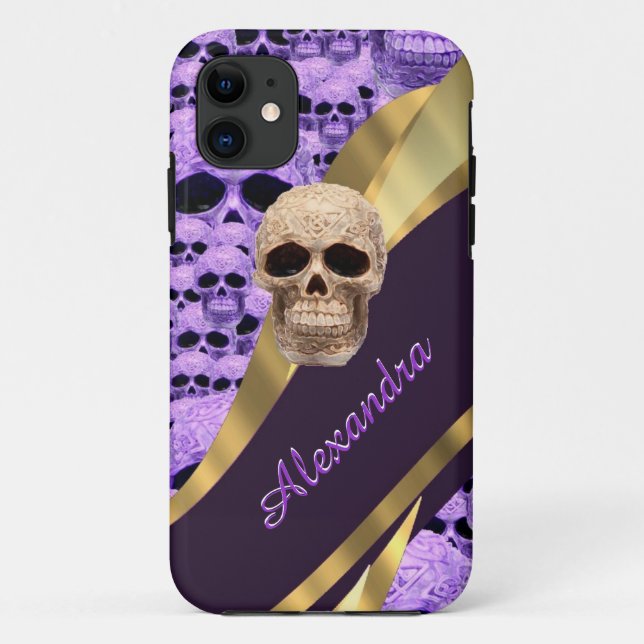 Capa Para iPhone Da Case-Mate Crânio gótico roxo personalizado (Verso)