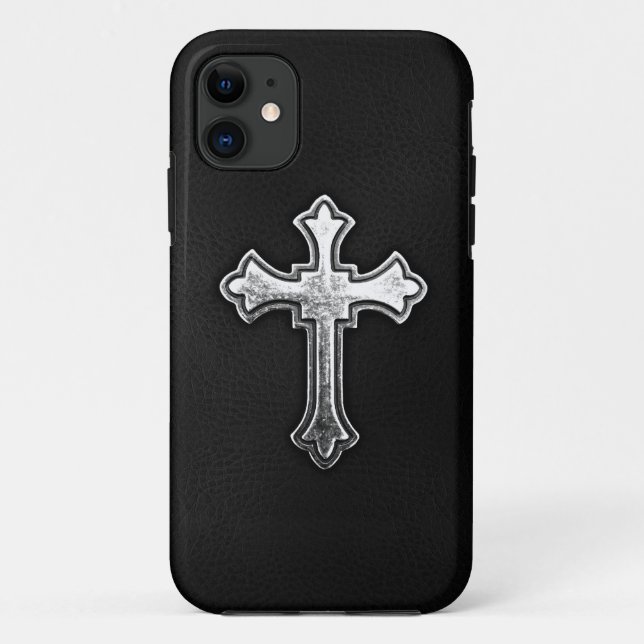 Capa Para iPhone Da Case-Mate Crucifixo metálico no couro preto (Verso)