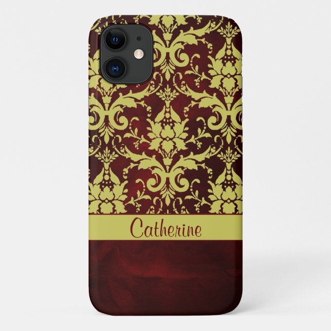 Capa Para iPhone Da Case-Mate Damasco Dourado de Borgonha personalizado (Verso)