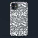 Capa Para iPhone Da Case-Mate Damasco floral de Ikat - cinza/cinza e branco<br><div class="desc">Reprodução de Digitas de uma cor damasco com striated,  de Nouveau da arte textura tecida Ikat - cinza de prata/cinza em um fundo branco</div>