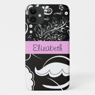 Capa Para iPhone Da Case-Mate Damasco francês, flores, preto e branco, seu nome