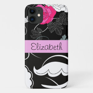 Capa Para iPhone Da Case-Mate Damasco francês, flores, preto e branco, seu nome