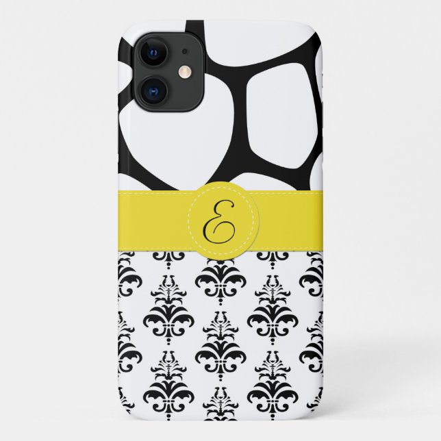 Capa Para iPhone Da Case-Mate Damasco francês, Girafa, Preto e Branco, Monograma (Verso)