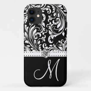 Capa Para iPhone Da Case-Mate Damasco preto & branco com coração & monograma d