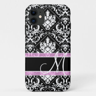 Capa Para iPhone Da Case-Mate Damasco preto e branco elegante com monograma