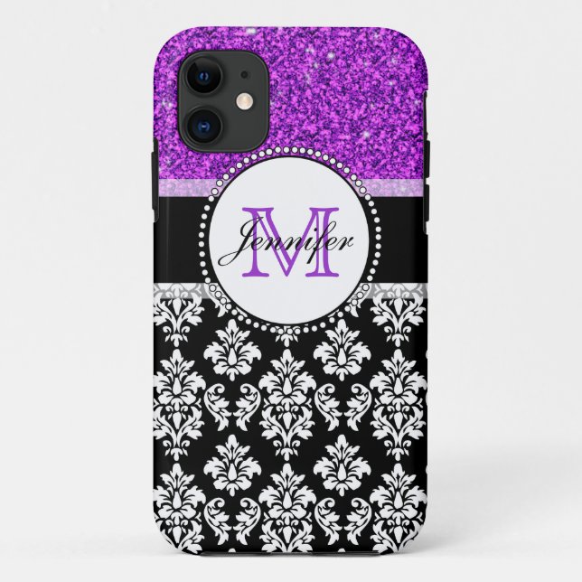 Capa Para iPhone Da Case-Mate Damasco roxo feminino do preto do brilho (Verso)