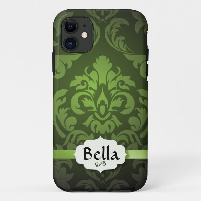Capa Para iPhone Da Case-Mate Damasco Verde com nome (Verso)
