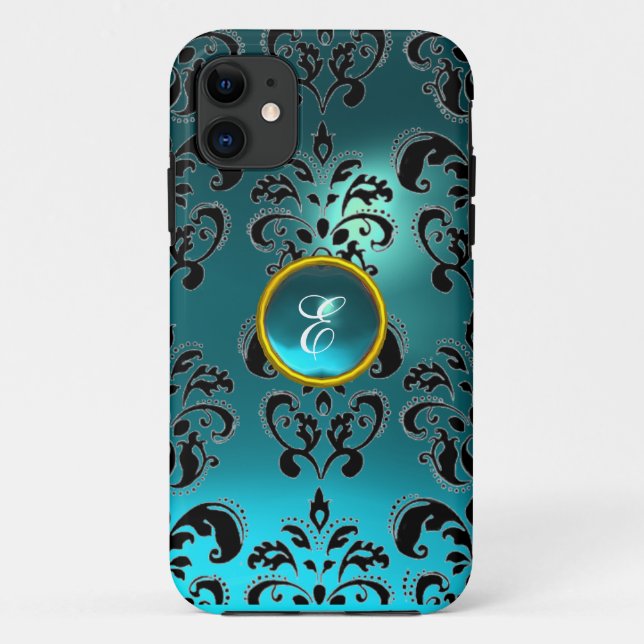 Capa Para iPhone Da Case-Mate DAMASK GEM MONOGRAM - Amarino azul (Verso)