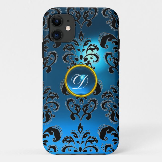 Capa Para iPhone Da Case-Mate DAMASK GEM MONOGRAM azul (Verso)