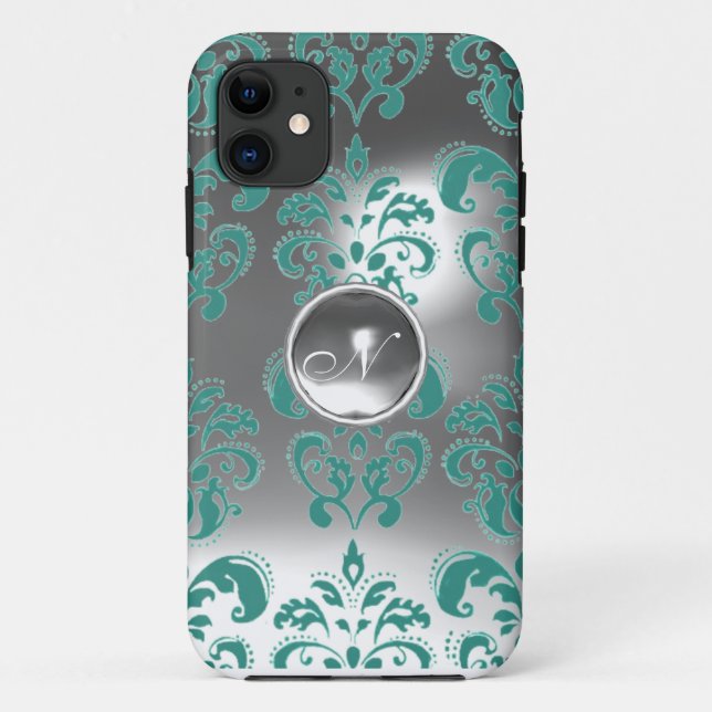 Capa Para iPhone Da Case-Mate DAMASK GEM MONOGRAM azul branco (Verso)