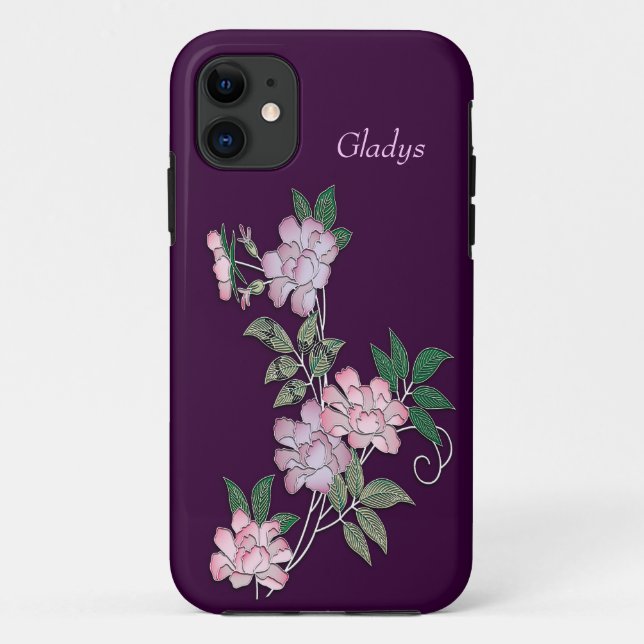 Capa Para iPhone Da Case-Mate Delicar peonias elegantes padrão floral com nome (Verso)