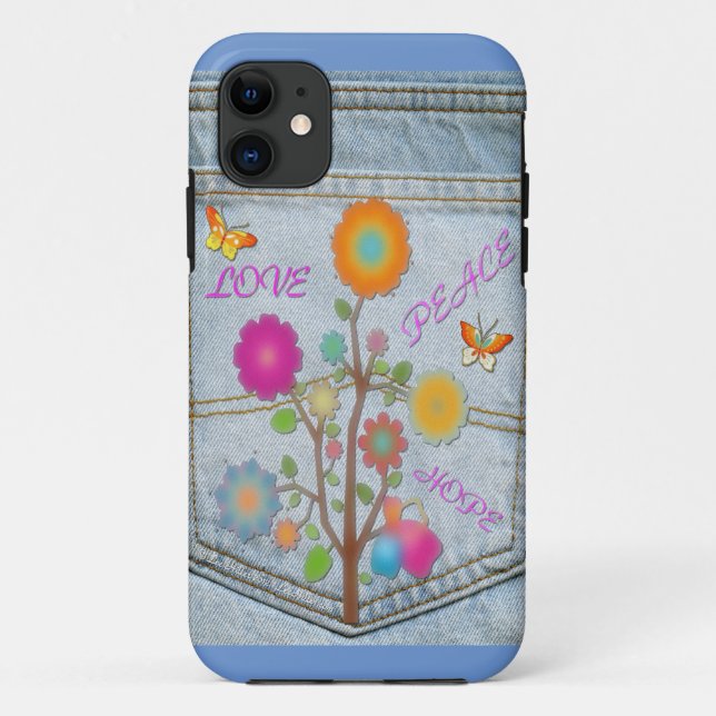 Capa Para iPhone Da Case-Mate Denim Back Pocket Flores Paz Esperança (Verso)