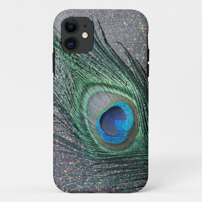 Capa Para iPhone Da Case-Mate Do pavão da pena vida preta Sparkly ainda (Verso)