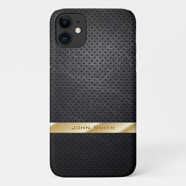 Capa Para iPhone Da Case-Mate Dourado Stripe Faux Dark Grunge Metal com Nome (Verso)