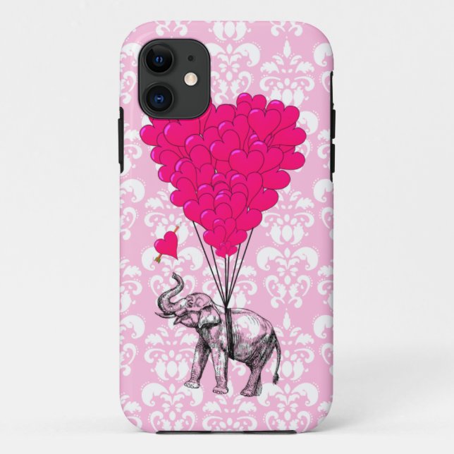 Capa Para iPhone Da Case-Mate Elefante fofo engraçado e damasco rosa (Verso)