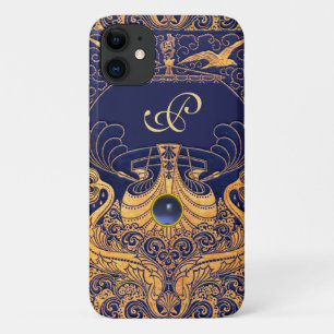 Capa Para iPhone Da Case-Mate Embarcação Antica,Golfinhos,Dourado,Monograma Azul