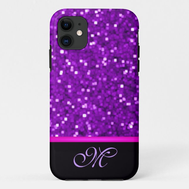 Capa Para iPhone Da Case-Mate Faísca feminino Bling da mamã do monograma roxo do (Verso)