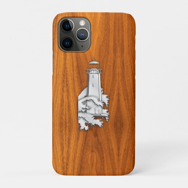 Capa Para iPhone Da Case-Mate Farol de Cromo na Madeira de Teak (Verso)