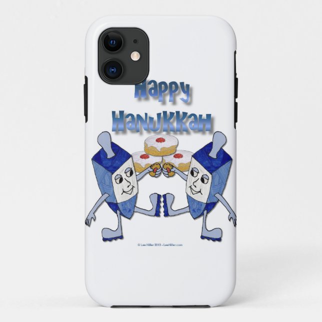 Capa Para iPhone Da Case-Mate Feliz Hanukkah Dançando Dreidels Jelly Doughnut (Verso)