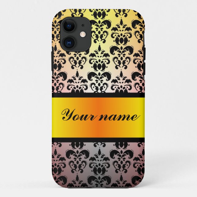 Capa Para iPhone Da Case-Mate Fita de ouro e damasco preto (Verso)