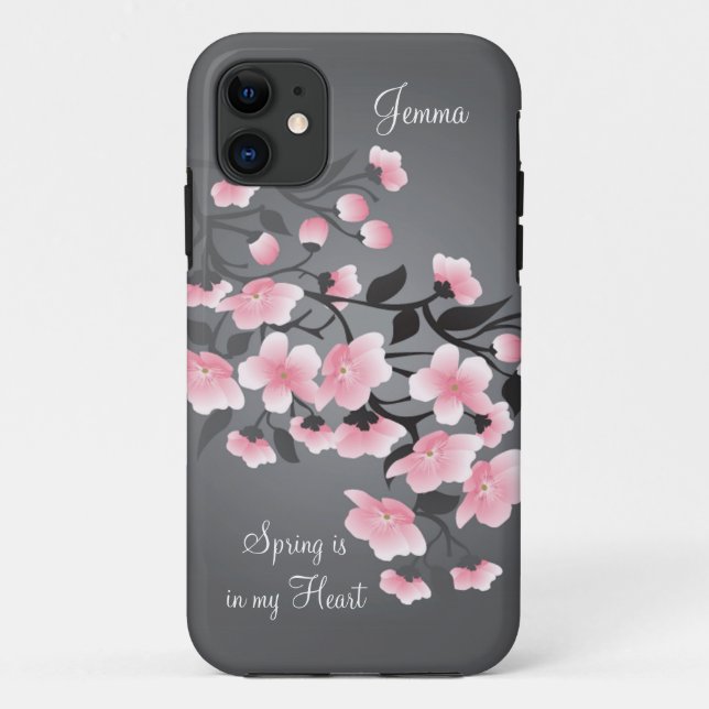 Capa Para iPhone Da Case-Mate Flor de cerejeira (Sakura) em cinzas (Verso)