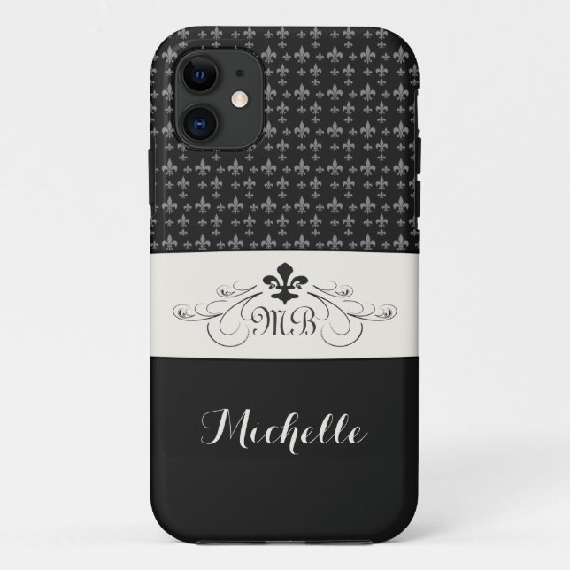 Capa Para iPhone Da Case-Mate Flor de lis branca preta elegante (Verso)