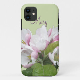 Capa Para iPhone Da Case-Mate Flores de maçã cor-de-rosa claro em fundo verde.