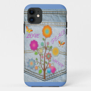 Capa Para iPhone Da Case-Mate Flores no Bolso Traseiro de Jeans Paz Amor Esperan