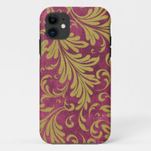 Folhas de Acanto em Aquarela Roxo Magenta Dourado