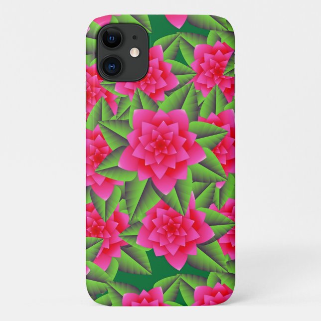 Capa Para iPhone Da Case-Mate Fuschia Pink Camellias e Folhas Verdes (Verso)