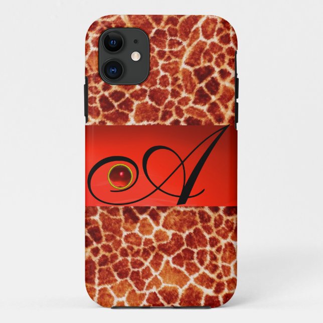 CAPA PARA iPhone DA Case-Mate GEMSTONE MONOGRAMA GEMSTONE VERMELHA DA PELE GIRAF (Verso)