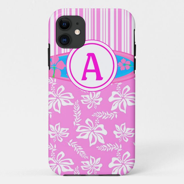 Capa Para iPhone Da Case-Mate Hibiscis Rosa Monograma e Surfboard iPhone 5 Case (Verso)