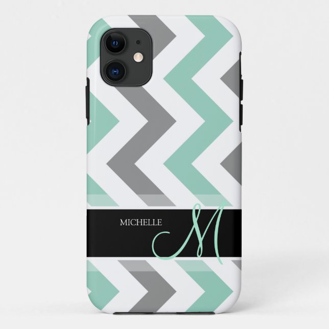 Capa Para iPhone Da Case-Mate Hortelã e cinzas legal personalizadas Chevron (Verso)