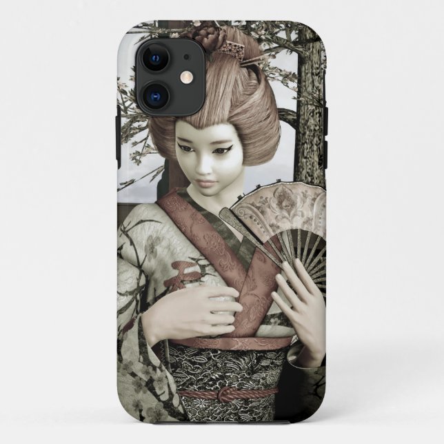 Capa Para iPhone Da Case-Mate Ilustração de Leque de Kimono de Geisha Vintage (Verso)