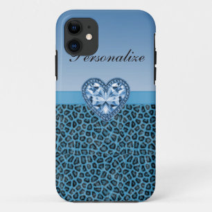 Capa Para iPhone Da Case-Mate Impressão do leopardo & coração pretos & azuis 