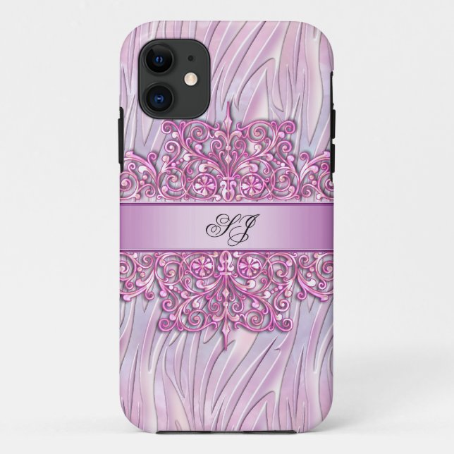 Capa Para iPhone Da Case-Mate iPhone 5 ou 4 Zebra Damasco Lindamente Cor-de-Rosa (Verso)