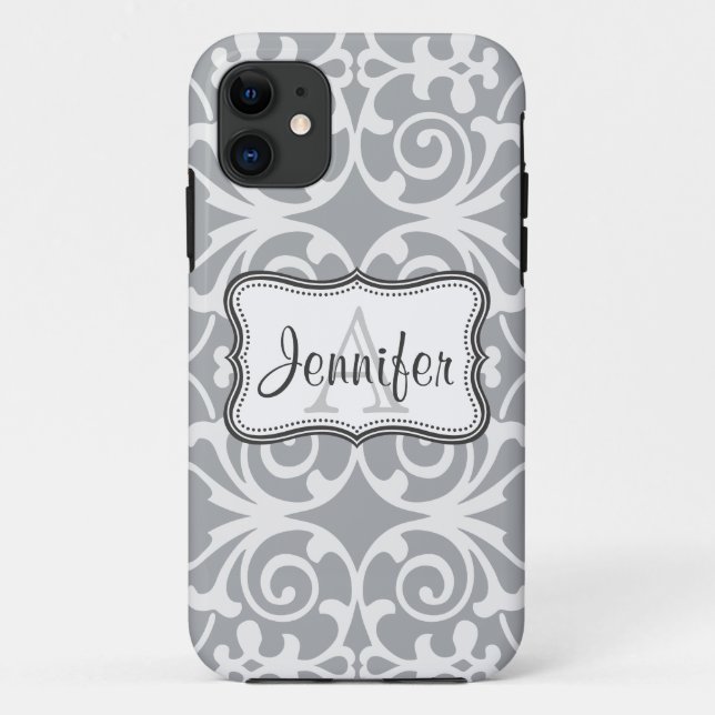 Capa Para iPhone Da Case-Mate iPhone cinzento & branco 5 do monograma do damasco (Verso)