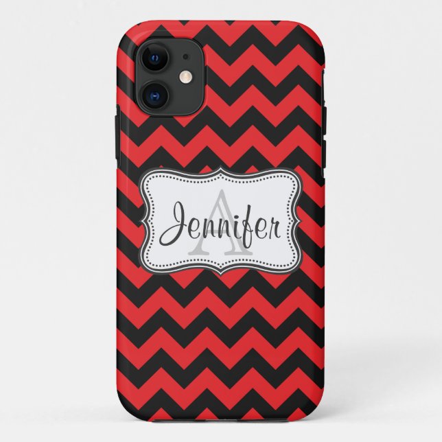 Capa Para iPhone Da Case-Mate iPhone preto & vermelho 5 do monograma de Chevron (Verso)