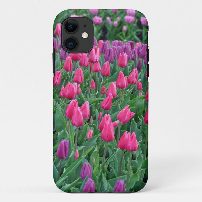 Capa Para iPhone Da Case-Mate Jardim de primavera de tulipas rosa e roxa (Verso)