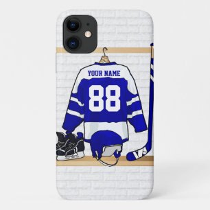 Capa Para iPhone Da Case-Mate Jérsei azul e branco personalizado do hóquei em